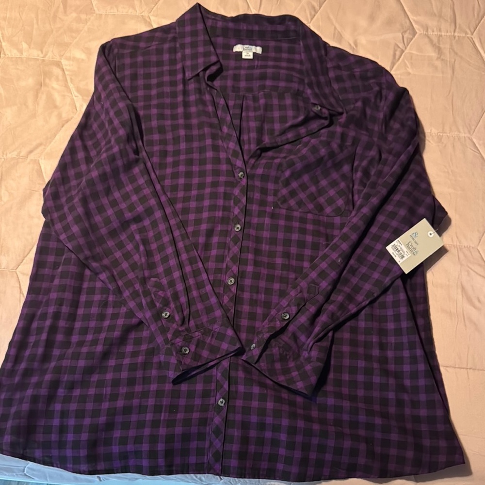Purple Plaid Button-Up Flannel